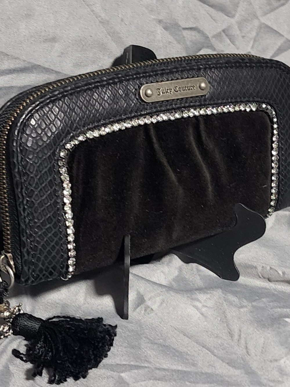 Vintage Y2K Juicy Couture Black Velvet & Leather Zip Around Wallet